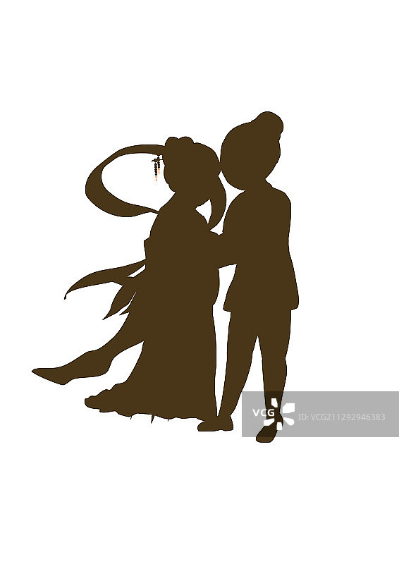 七夕牛郎织女剪影元素矢量插画图片素材