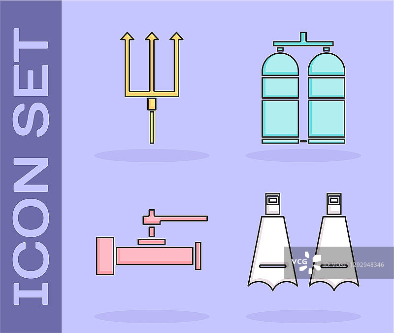 游泳用橡胶脚蹼和海王星三叉戟图片素材