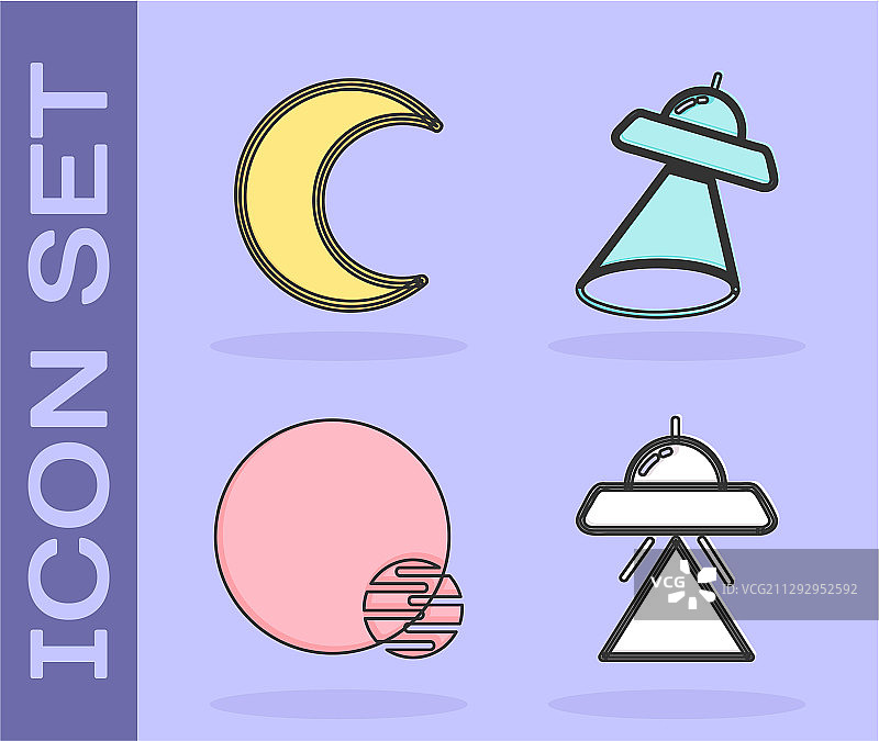 UFO飞船月亮星星行星素材图片素材