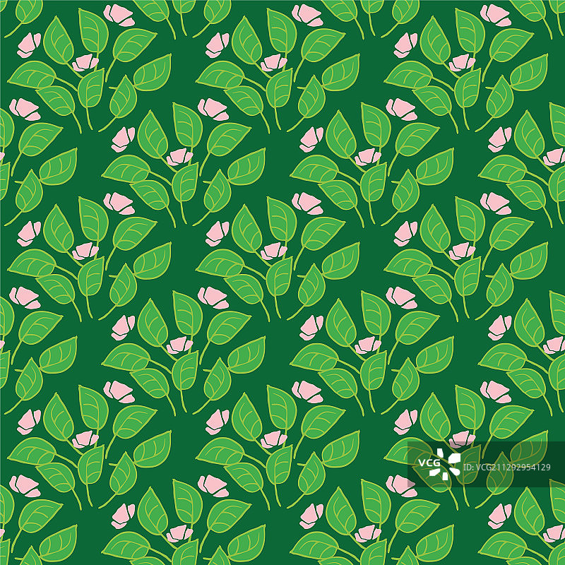 绿色开花植物无缝图案图片素材