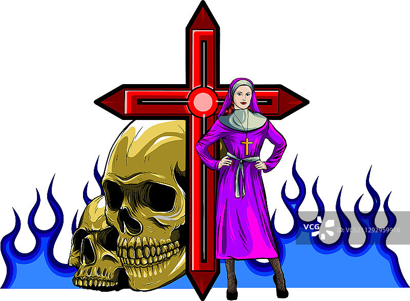 火焰中的炼狱修女卡通人物图片素材