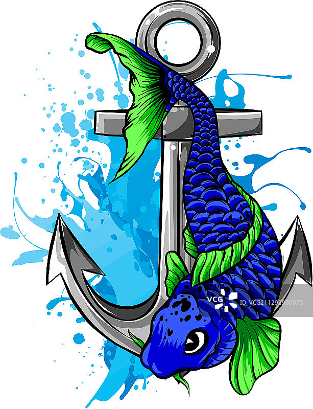 锚和鱼的绘画图片素材