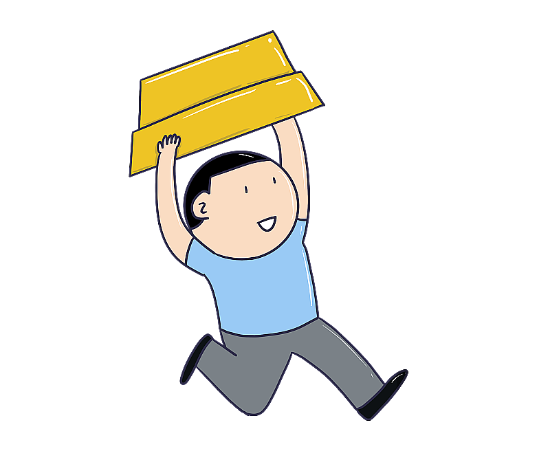 元素：举着金条的人物图片素材