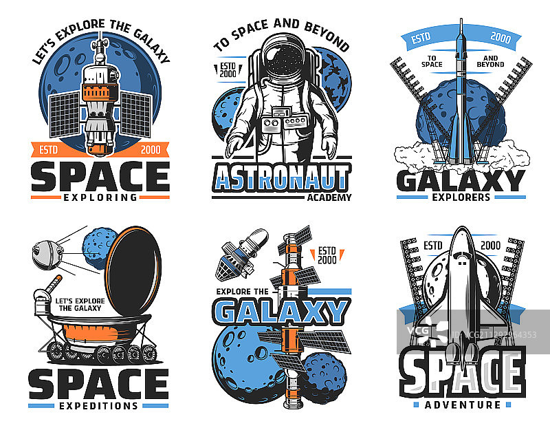 太空火箭宇航员卫星星球图标图片素材