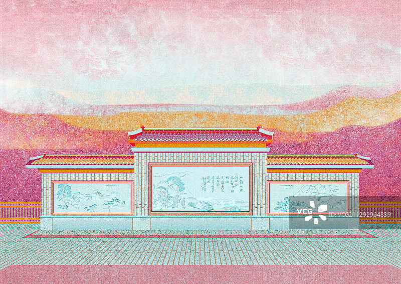 五祖寺庙风景建筑插画图片素材