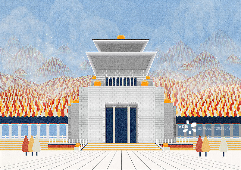 五祖寺庙风景建筑插画图片素材