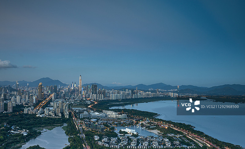 深圳红树林海边公园航拍建筑风光房地产图片素材