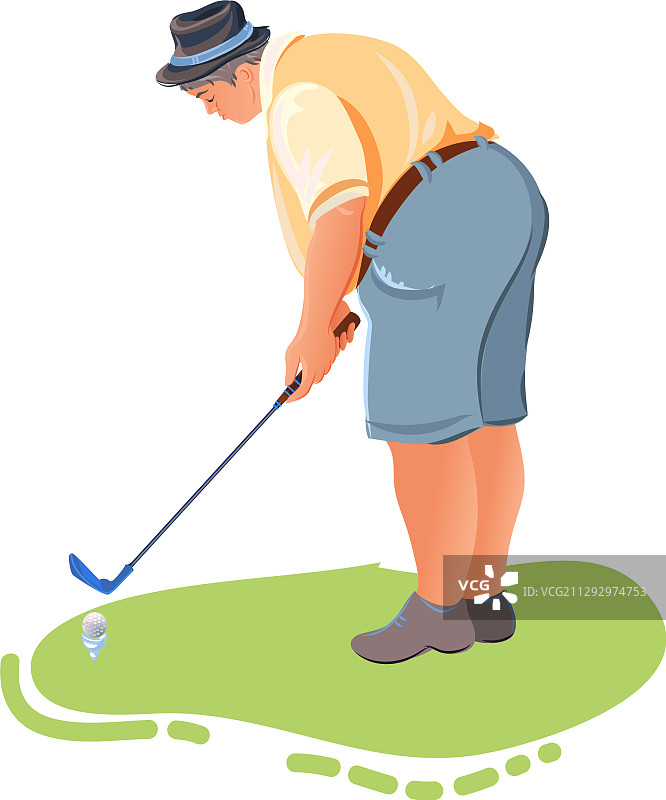 男人在草地上用高尔夫球杆打高尔夫球图片素材