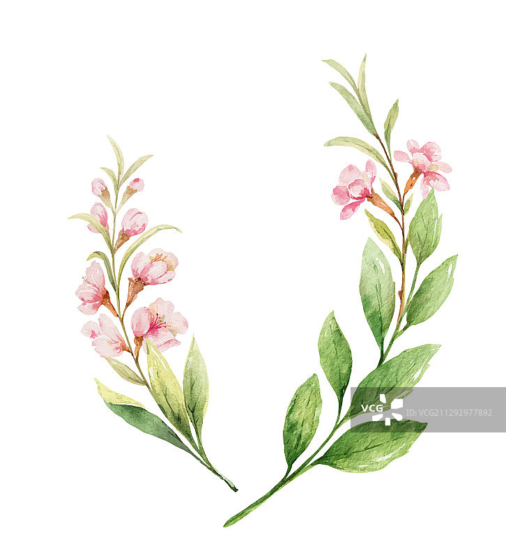 水彩粉色花朵花环图片素材