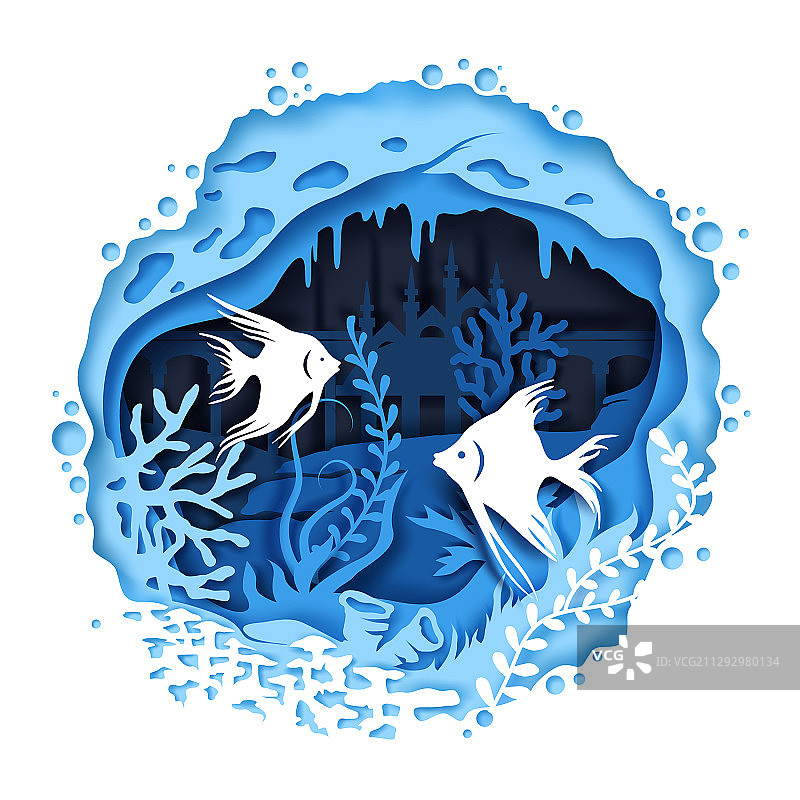 纸艺风格水族箱图片素材