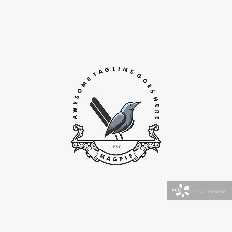 喜鹊复古徽章风格logo图片素材