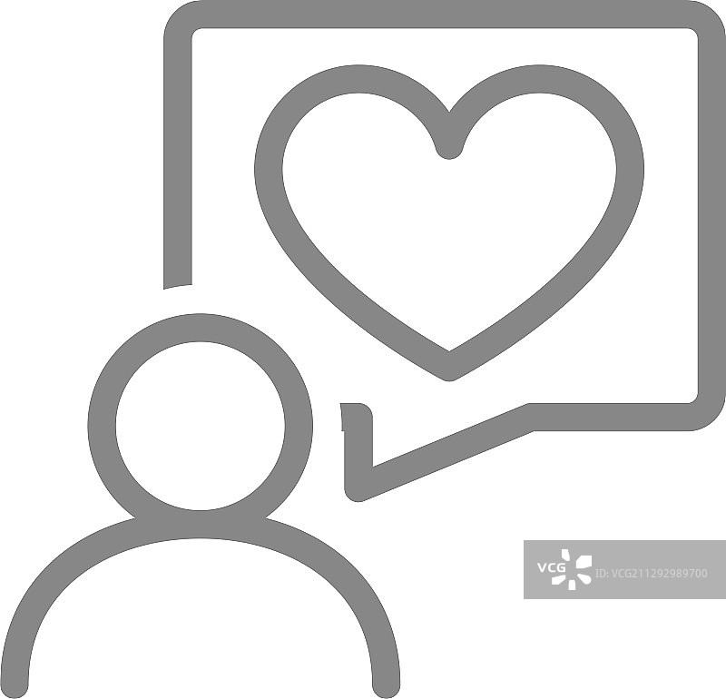 人类与带有爱心的语音气泡线性图标图片素材