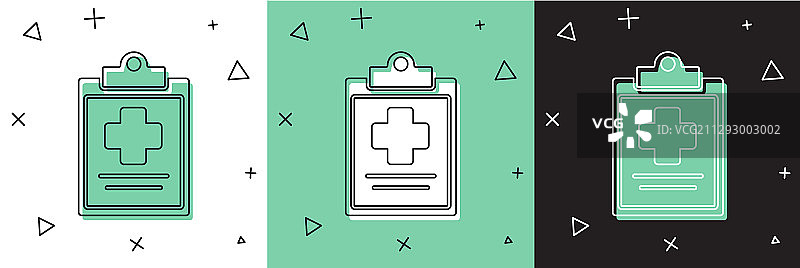 带有临床记录图标的医疗剪贴板套装图片素材