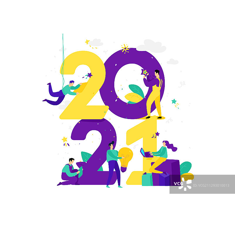 2021新年人们围绕数字工作图片素材