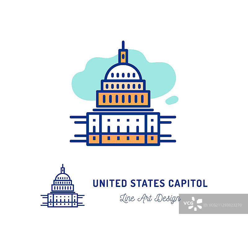 美国国会大厦彩色线性艺术图片素材