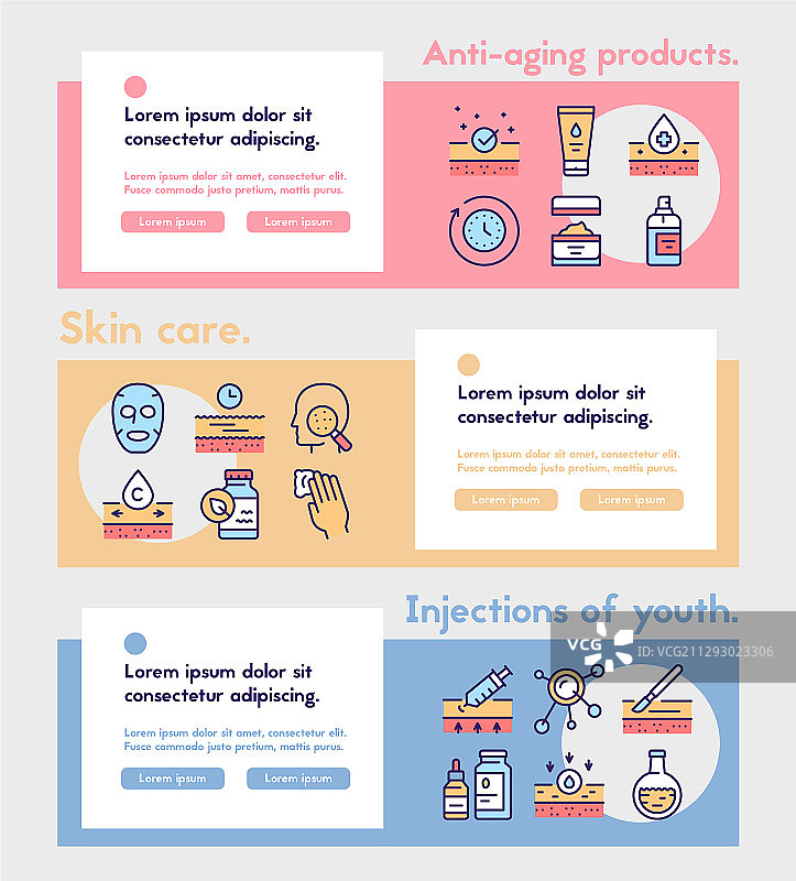 美容和皮肤护理彩色线性图标集图片素材