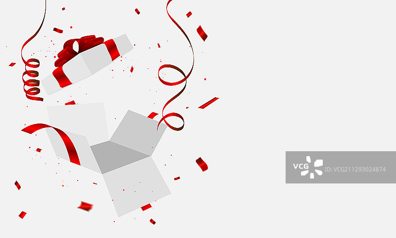 带红色蝴蝶结和彩带的礼品盒套装图片素材