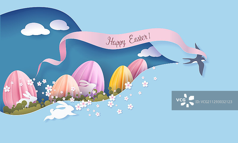 复活节剪纸艺术背景贺卡图片素材