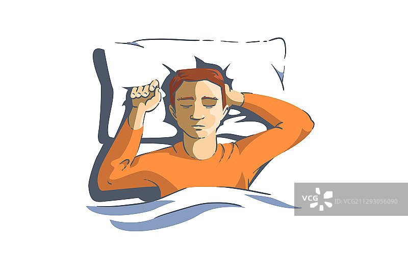 睡在枕头上并在晚上做梦的男人图片素材