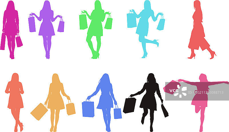 带包的时尚女性剪影套装图片素材