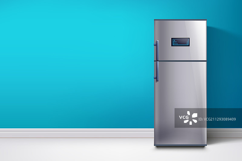 蓝色墙壁旁的冰箱图片素材