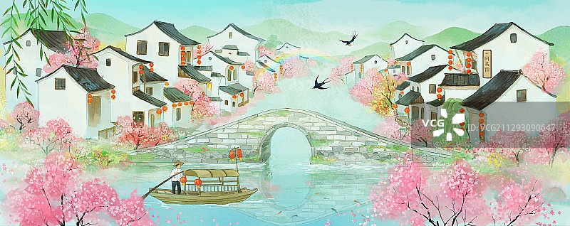 江南的夏天水墨画图片素材