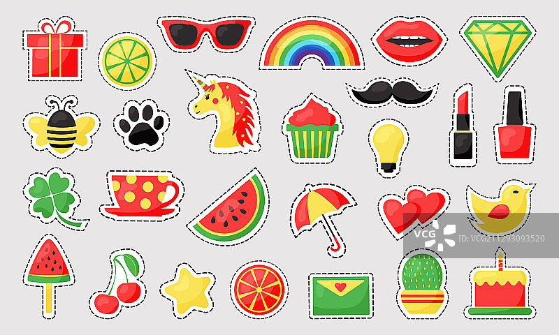 彩色卡通徽章套装可爱图标图片素材