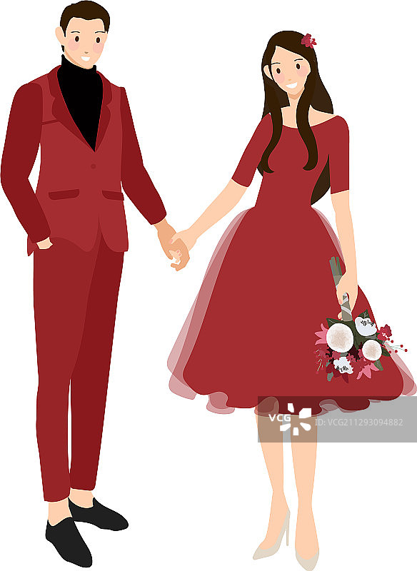 中国的新婚夫妇穿着传统的红色礼服图片素材