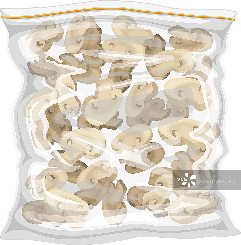 塑料包装中储存的冷冻蘑菇碎图片素材
