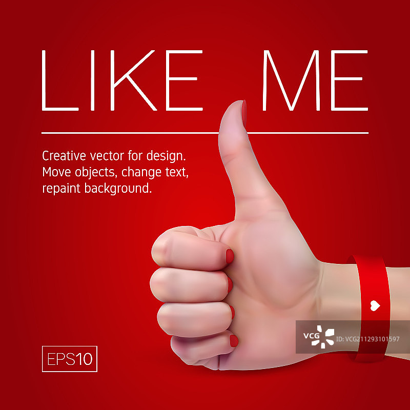 女人做了美甲的手，红色背景图片素材