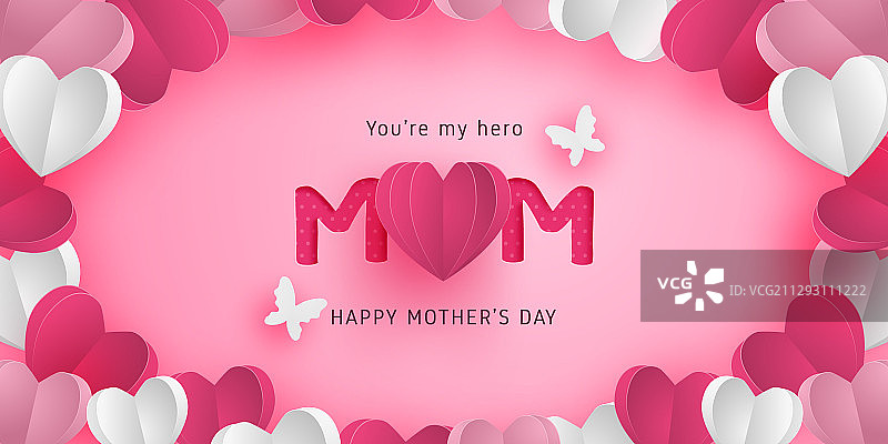 母亲节快乐海报或banner，带心形图片素材