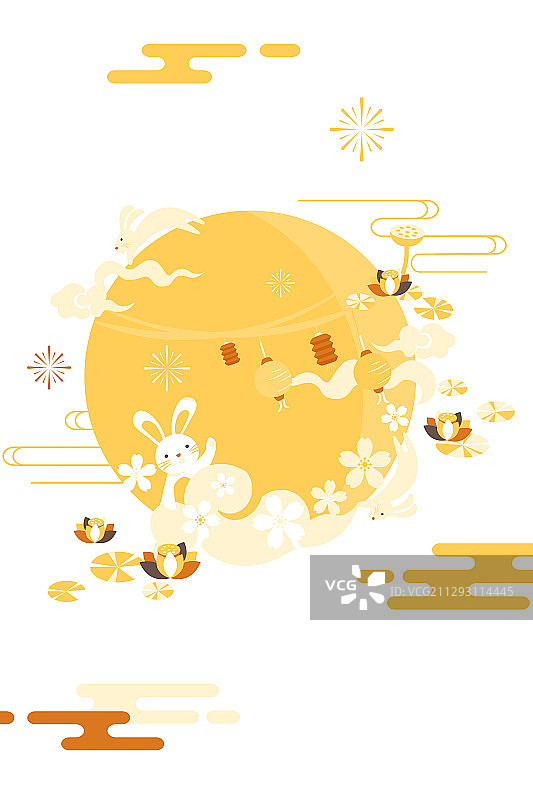 卡通中秋节传统节日电商促销美食月饼礼盒活动平面设计矢量插画图片素材