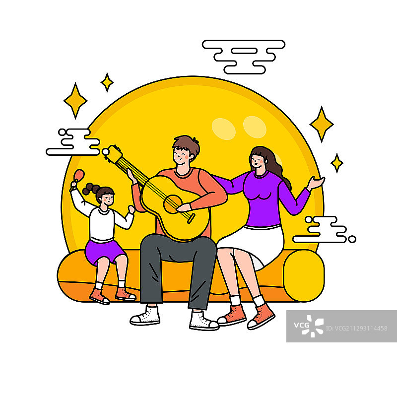 卡通中秋节传统节日家人团聚团圆篝火晚会亲子游庆祝活动矢量插画图片素材