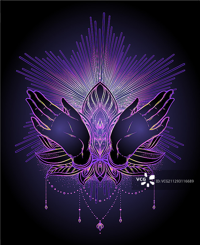 装饰莲花与祈祷之手图片素材