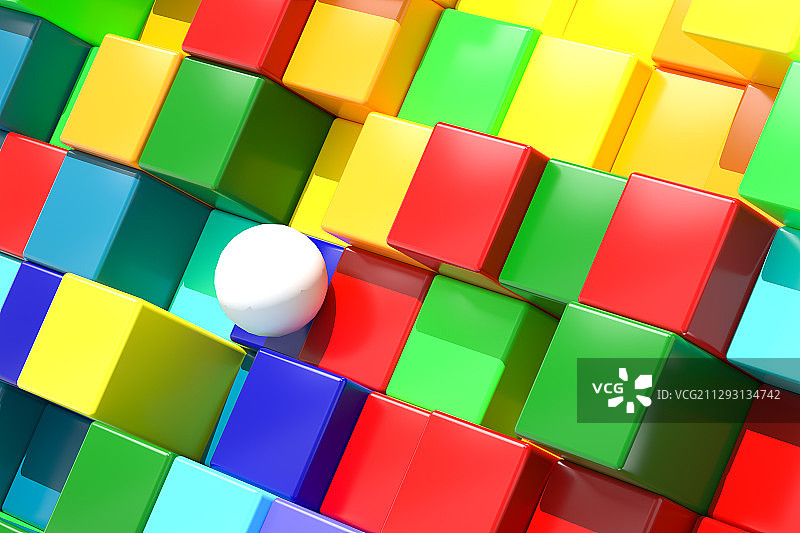 小球和凹凸的立方体，三维图形图片素材
