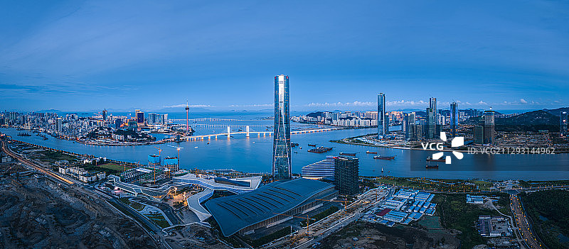 粤港澳大湾区的珠海横琴和澳门城市风光图片素材