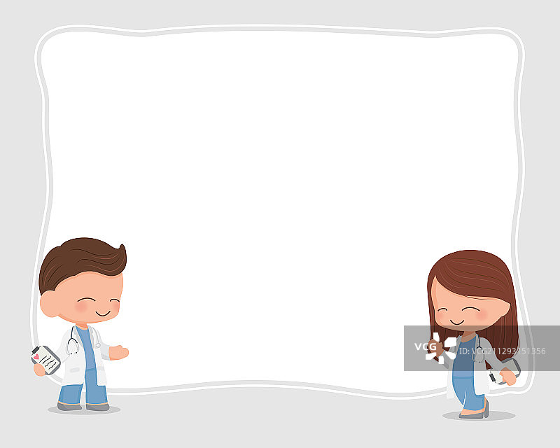 可爱的扁平风格卡通年轻医生情侣图片素材