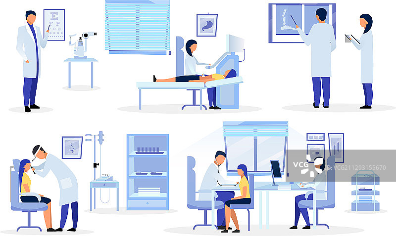 全科医生治疗师扁平化合集图片素材