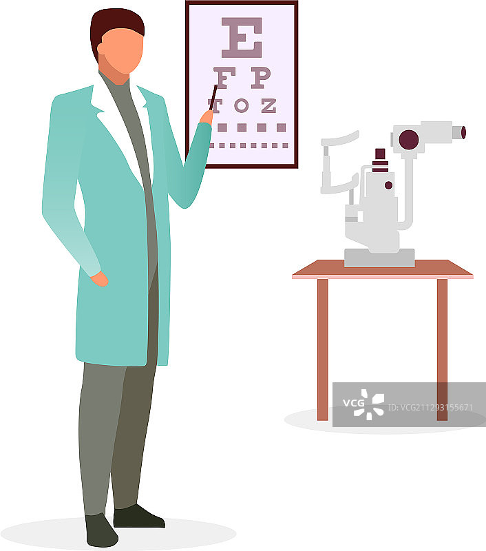 使用视力表的医生（扁平风格）图片素材