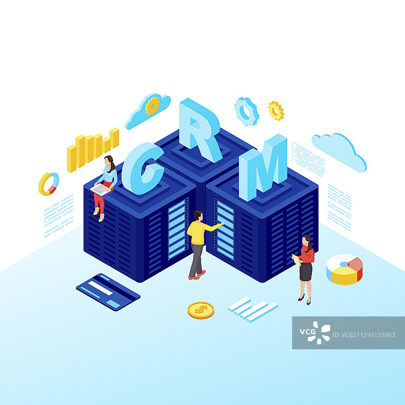 客户关系管理等距服务器图片素材