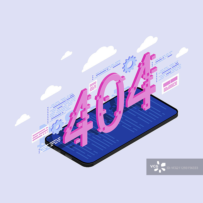 智能手机屏幕等距页面上的404数字图片素材