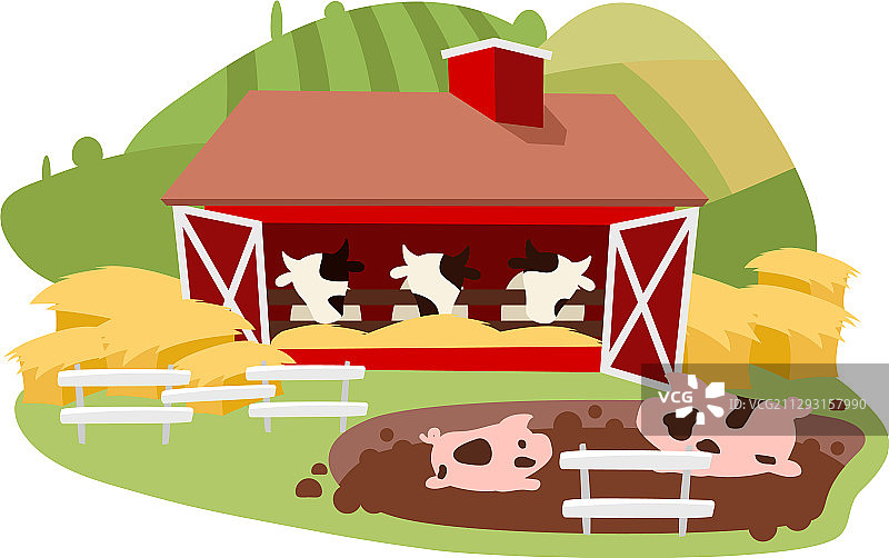 牲畜和牛的养殖扁平化奶牛场图片素材