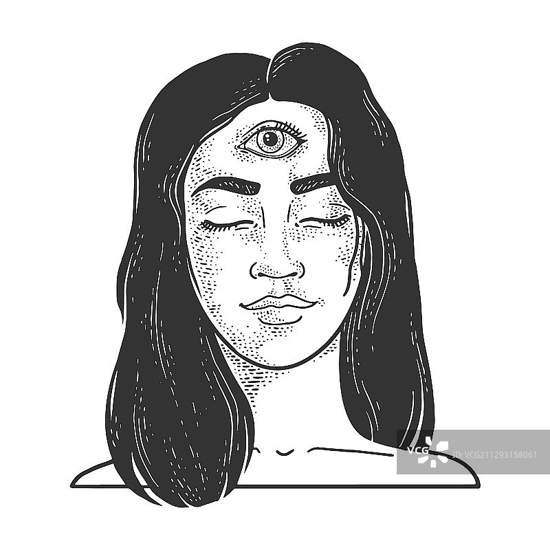 三只眼睛的女人素描图片素材