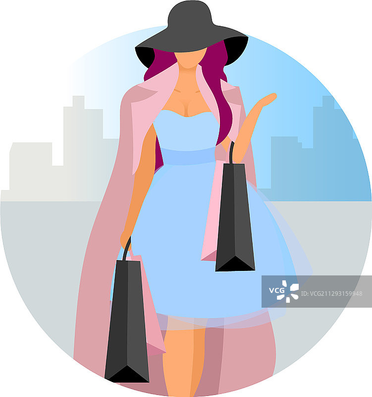 购物的优雅女人扁平概念图标图片素材