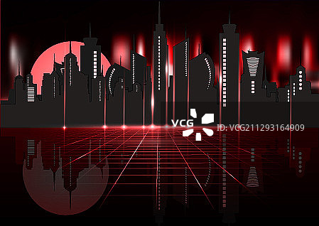 未来主义合成复古夜间城市天际线图片素材