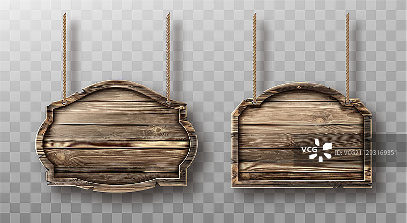 绳索上的木板设置逼真的标牌图片素材