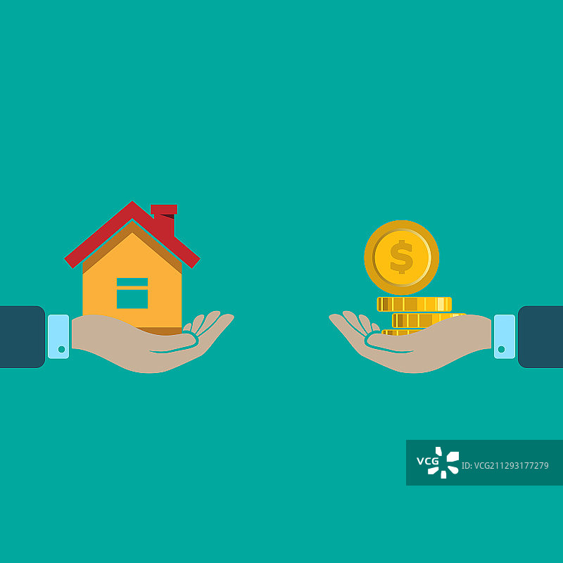 绿色背景上的房屋购房资金图片素材