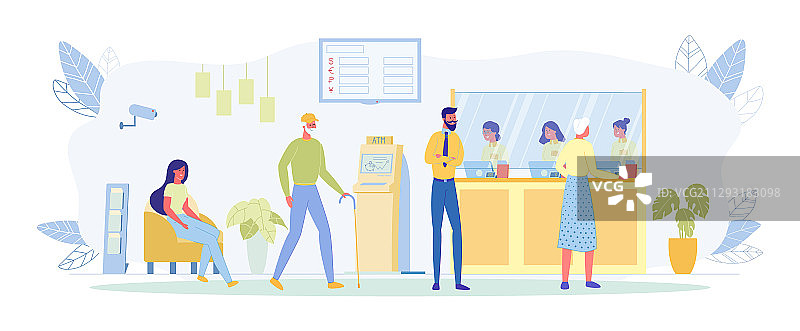 顾客在银行柜台排队图片素材