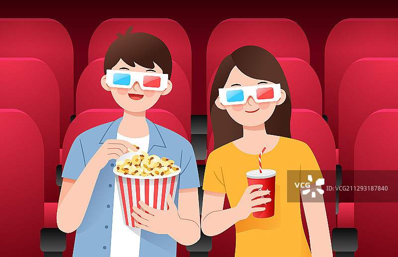 一对情侣戴着3D眼镜看电影图片素材