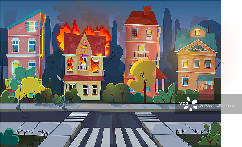 城市火灾概念扁平卡通图片素材